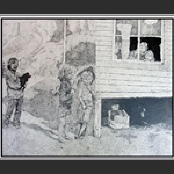 Children by the House, China Ink by Marc Tremblay