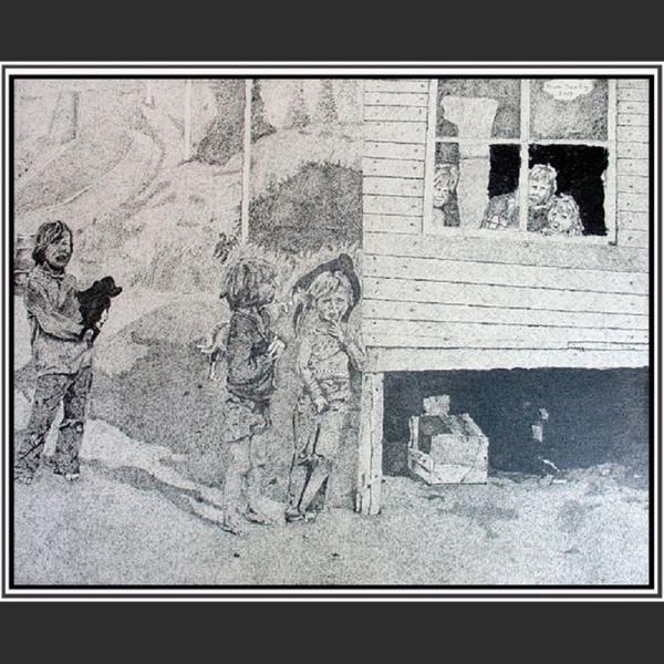 Children by the House, China Ink by Marc Tremblay