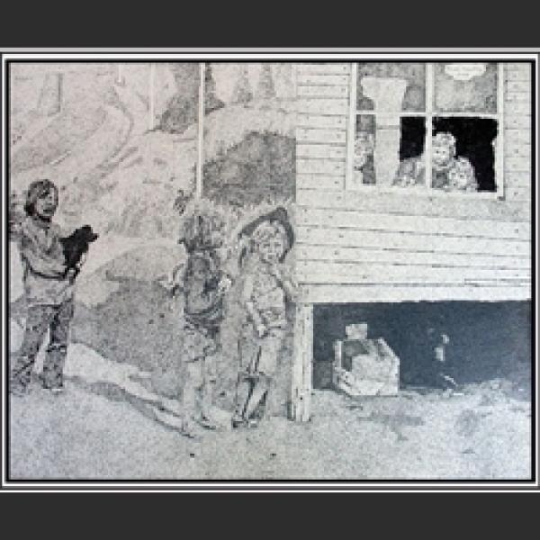 Children by the House, China Ink by Marc Tremblay