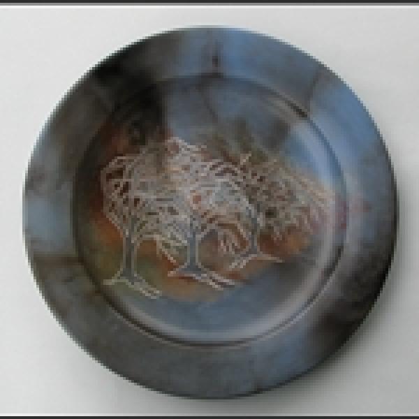 Round Plate with Windblown Trees