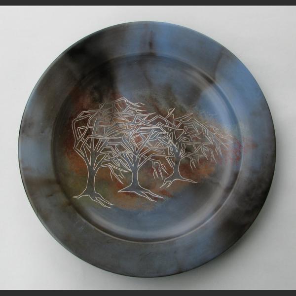 Round Plate with Windblown Trees