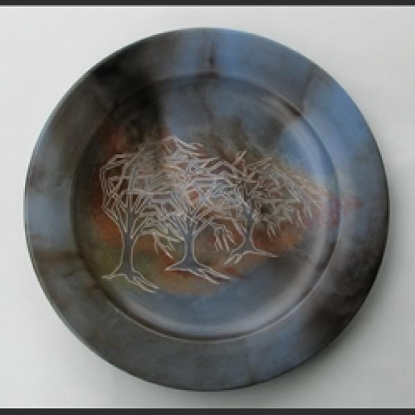 Round Plate with Windblown Trees