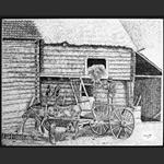 Bull-Drawn Wagon, China Ink by Marc Tremblay