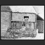 Bull-Drawn Wagon, China Ink by Marc Tremblay