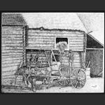 Bull-Drawn Wagon, China Ink by Marc Tremblay