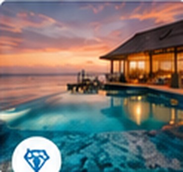 Villa sur l'eau au coucher du soleil